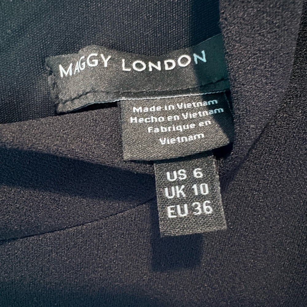 Maggy London Black Tie Neck A-Line Midi Career Dress Pockets Size 6 NWT - Picture 9 of 11